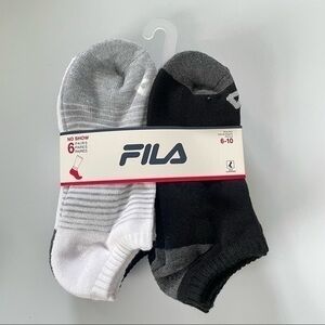 Fila women’s no show socks 6 pairs size 4-10 white gray black